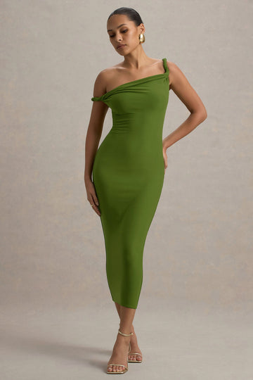 Salome Green Twisted Asymmetric Midi Dress